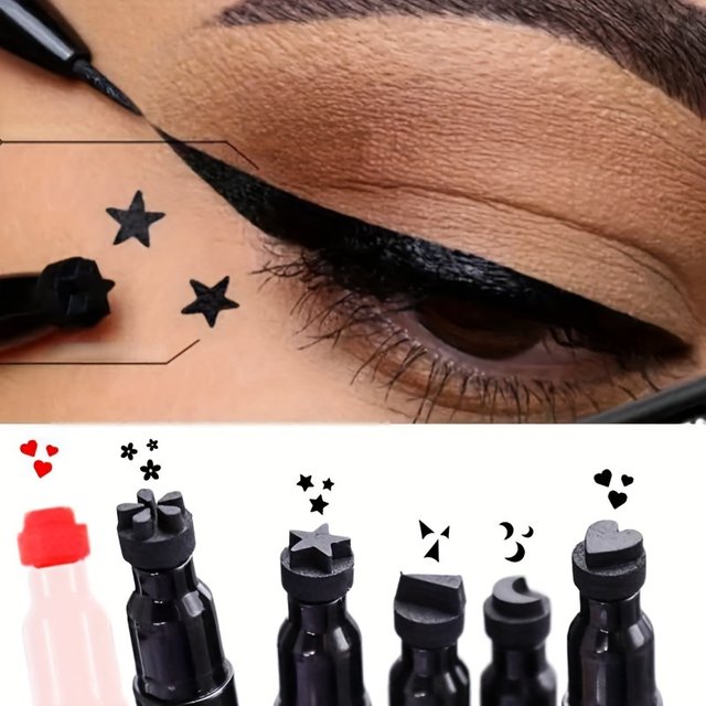 Eyeliner liquide Double tête 2 en 1, lune, étoile, cœur, papillon, tampon de tatouage, crayon pour