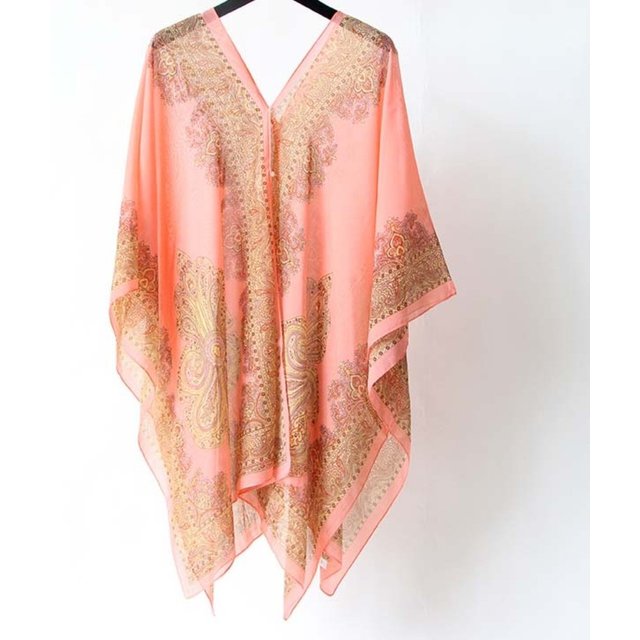 Breathable Big Printed Flower Shawl Long with Buckle Sunscreen Thin Large Scarf Lightweight Polyester Seaside Vacation Cloak