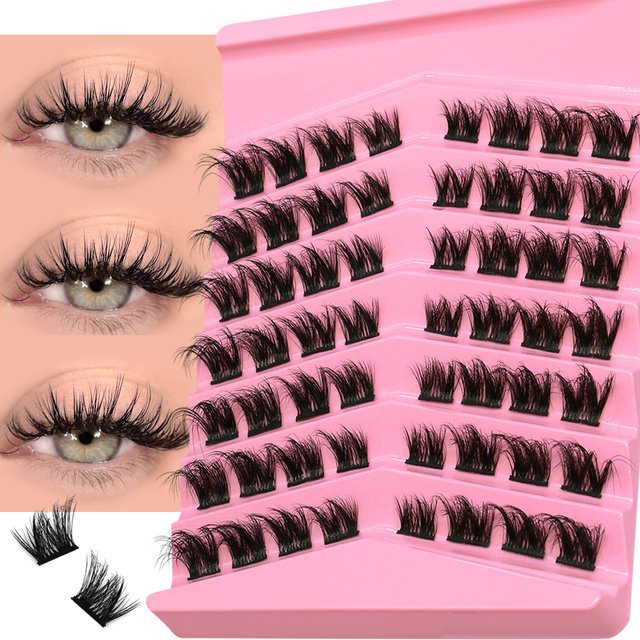 GROINNEYA DIY Eyelash Extension Individual Lashes Cluster C Curl 8-16mm Mix Lash Clusters with Lash Bond and Seal Lash Makeup