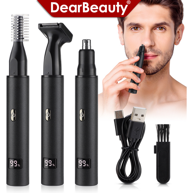 3 in 1 Electric Nose Ear Hair Trimmer for men LED Display Painless Sideburns Eyebrow Beard Hair Clipper Shaver USB Rechargeable