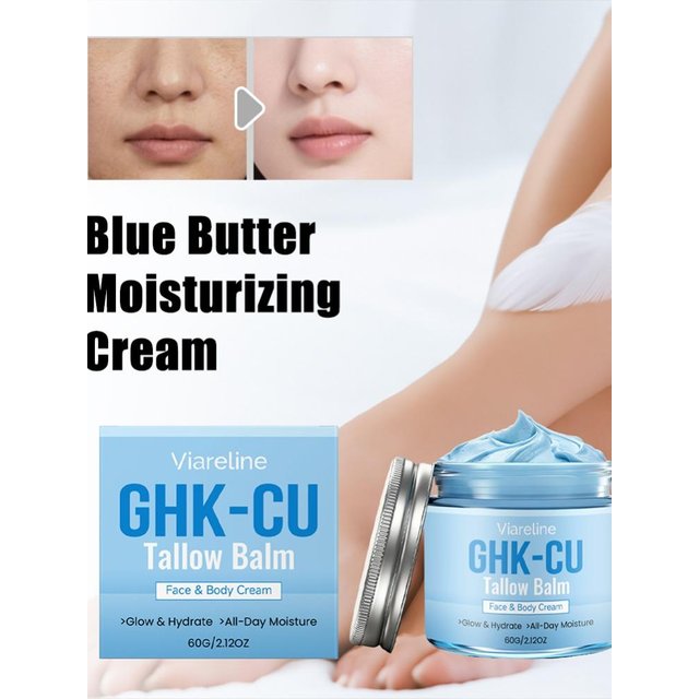 GHK-CU Copper Peptide Tallow Balm for Face & Body Moisturizer, Manuka Honey Blue Balm Cream, for Mature, Dry & Sensitive Skin