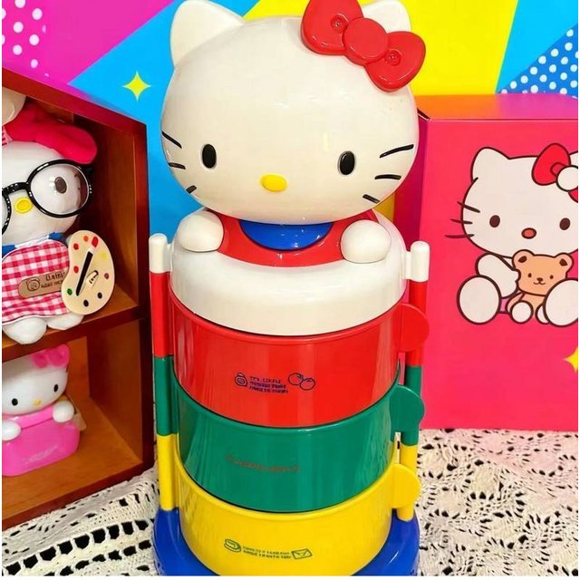 Cartoon Character Hello Kitty Storage Box Rotating Three-Layer Opening Jewelry Storage Dressing Table Ornament Makeup Holder