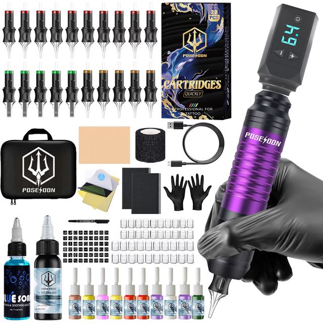 Tattoo Kit POSEIDON V5 Hot Tattoo Pen Kit For Permanent Makeup Tattoo Machine Kit Wireless Tattoo Power Supply Tattoo Gun Kit