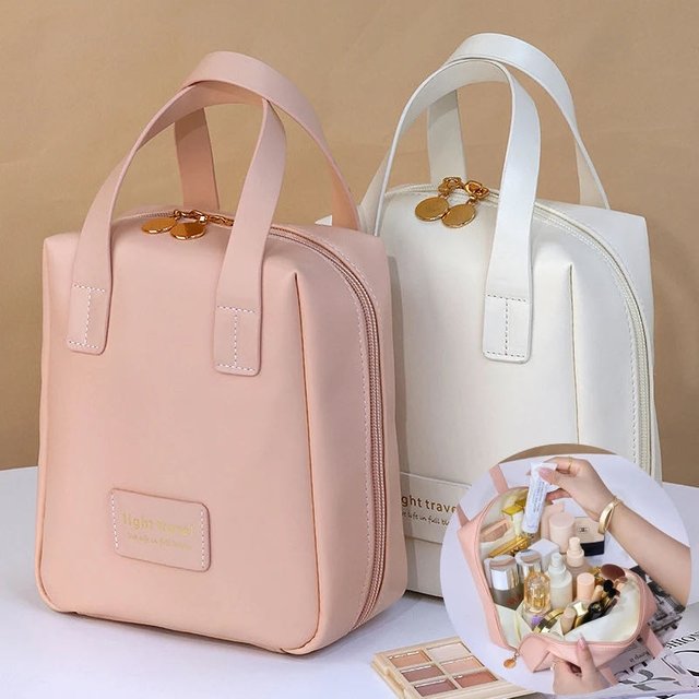 2pc Women's Fashion Shell Portable Makeup Bag Large-capacity PU Leather Waterproof Cosmetic Storage Bag Travel Wash Cosmetic Bag