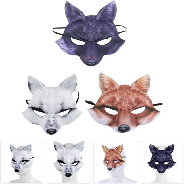 1/3/6PCS Half Face Halloween Mask Halloween Animal Mask Half Face Fox White Wolf Mask Animal Male and Female Half Face Masks