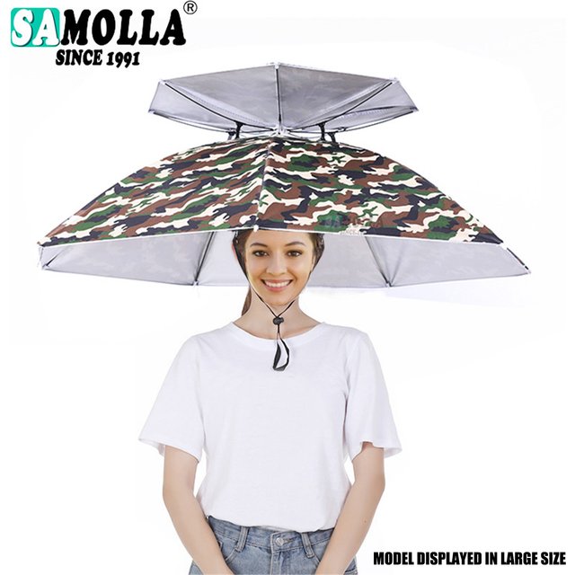Rain Umbrella Hat Foldable Sun Shade Waterproof Fishing Headwear Cap Beach Head Hats Double-Layer UV Protection Sunscreen