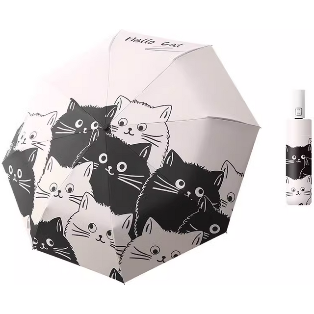 High-End Automatic Folding Umbrella Three-Fold Black Glue Sunscreen UV Protection Sunshade Car Special Ins WindproofRainUmbrella