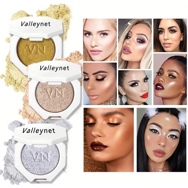 3 Color Highlighter Powder Waterproof Long-lasting Makeup Pearlescent Shimmer Champagne Texture Brightening Facial Contours
