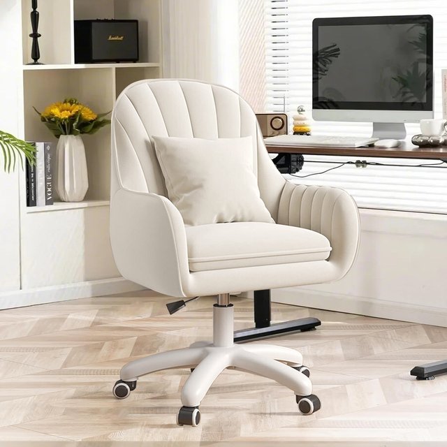 Adjustable Height Velvet Makeup Chair Home Office Chair Modern Style Computer Chair 360° Swivel 5-Wheel Task Chair Easy Assembly