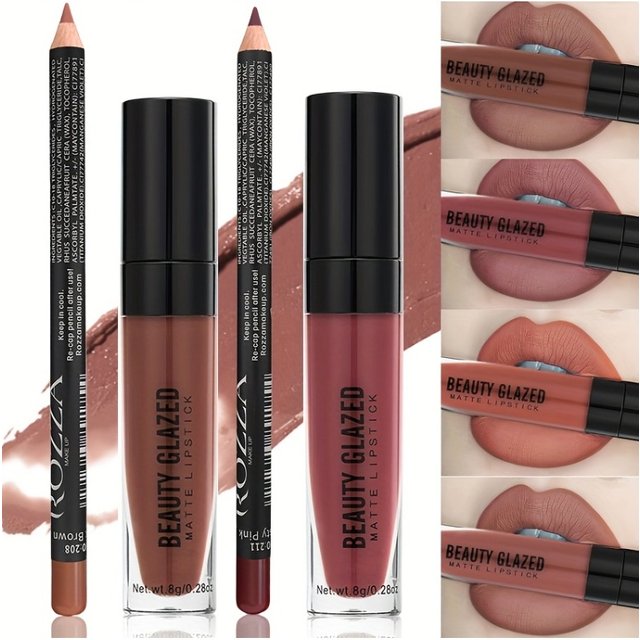 2pcs Gloss & Lip Liner Combo,Nourishing Hydration Non-Sticky Lip,Natural Nude Tinted Lip Glow Oil Lightweight Long Wear Shiny