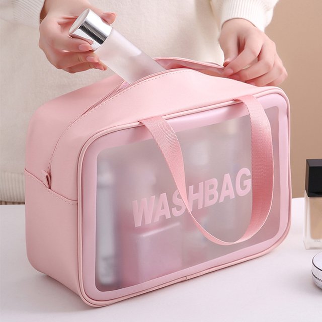 Women Men PU Toiletry Bag Portable Translucent Waterproof Makeup Cosmetic Bag Toiletry Organizer for Accessories