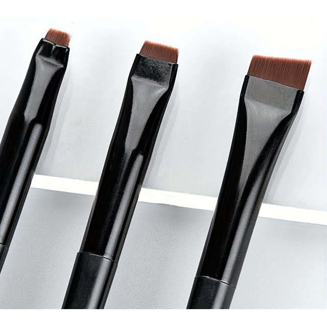 Ensemble de 3 pinceaux de maquillage, pinceau à eyeliner fin à tête oblique, pinceau à sourcils, pinceau à eyeliner ultra-fin, pinceau à fard à paupières