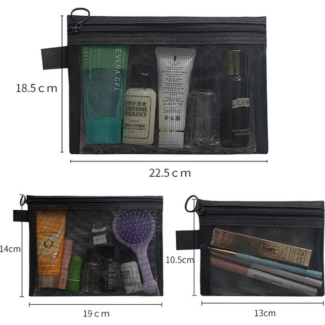 3pcs Mesh Clear Cosmetic Bags Small Large Black Makeup Bag Portable Travel Toiletry Organizer Case Lipstick Storage Pouch Box