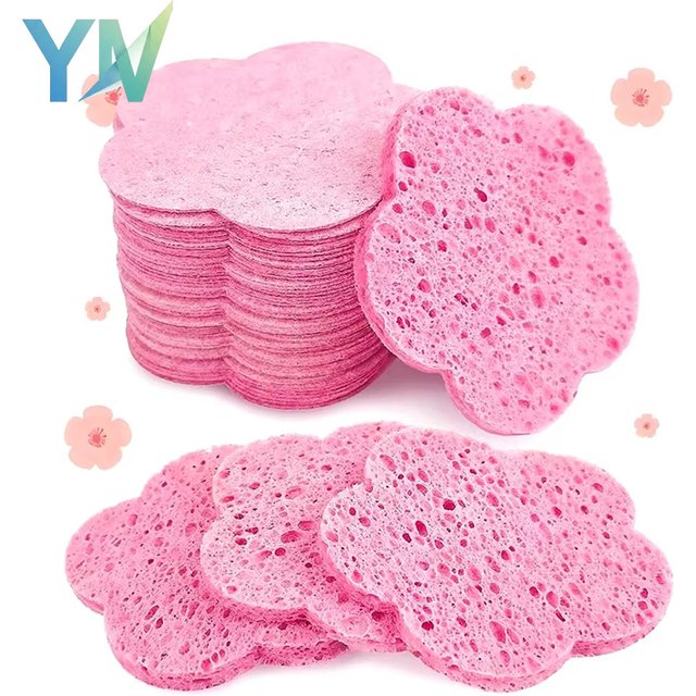 1-50PCS Compressed Wood Pulp Facial Sponges Flower Shape Exfoliating Cleanser Pads Soft Gentle for Skin Care Makeup Remover