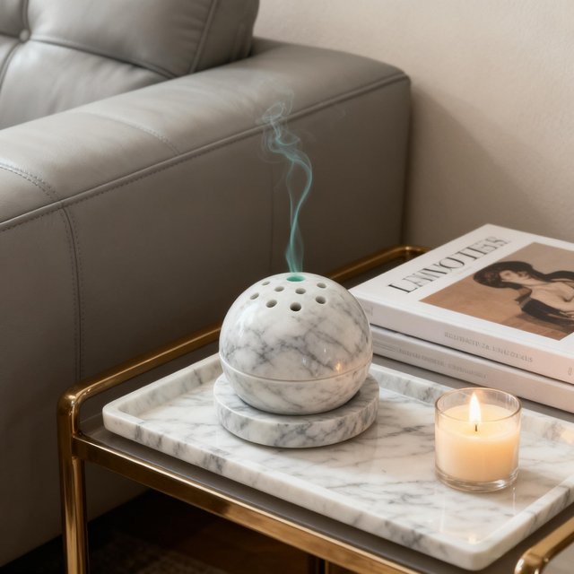 Boule de brûleur d'encens sphère de marbre blanc travertin/carara, décorative pour hôtel, salle de bain, décoration unique pour la maison, accent de parfum