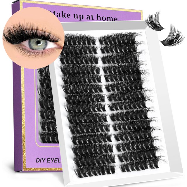 Lasvirey Lash Clusters DIY Cat Eye Lashes Fluffy Cluster Eyelashes Extension Lasting Natural Thick Individual Lashes Makeup