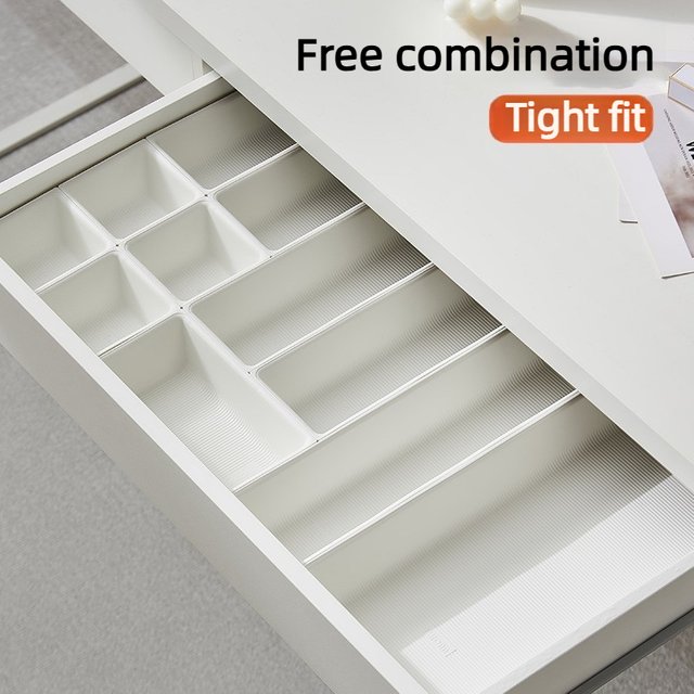 Spliceable Modular Storage Bins Set - Built-in Separator Desk Drawer Organizers for Makeup, Dressing Table Organization