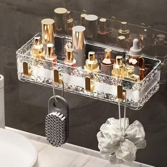 1PC Wall Mounted Bathroom Shelves No Drill Storage Box Large Capacity Bathroom Organizer Cosmetic Rack Home Bathroom Accessories