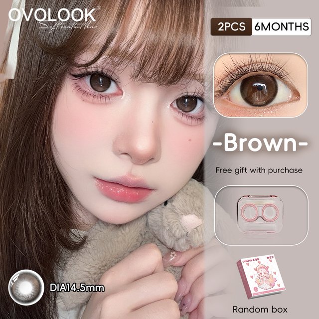 OVOLOOK Amber Glass Bead Hazel Contact Lenses Half Year 14.5mm Lens For Natural Asian Warm Tone Daily Korean Light Makeup 2PCS
