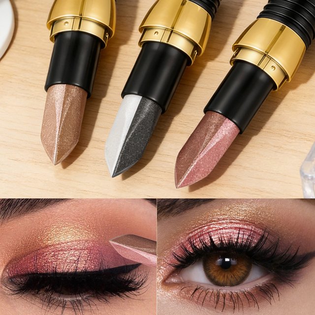 Double Color Eyeshadow Stick Glitter Highlight Shadow Stick Eye Makeup Waterproof Lasting Shimmer Metallic Eyeshadow Makeup