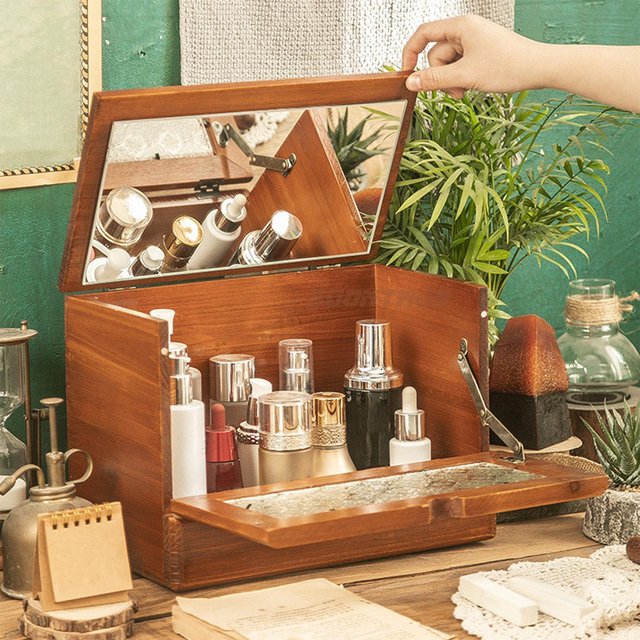 Wooden Makeup Organizer for women Jewelry Case Desk Organizer Make up Jewelry Storage for Dorm Desk Countertop Dresser Bathroom
