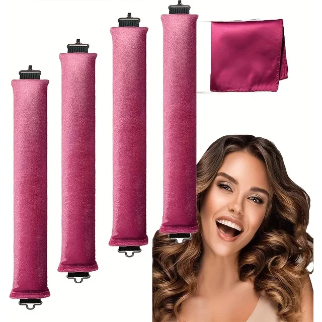 4 Hooks Rubber Curling Tool No Heat Curling Iron Big Wave Curling Tool Sleep Curling Plus Silk Scarf, Holiday Makeup, Christmas