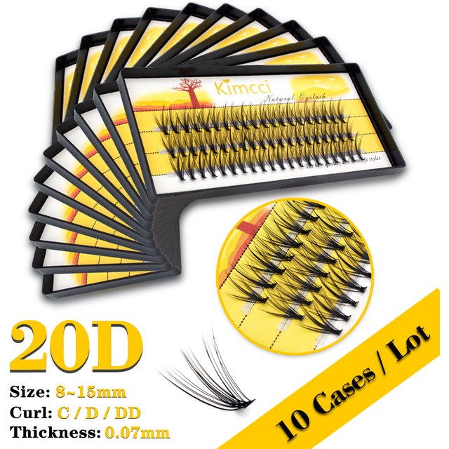 Kimcci 20D Wholesale 10 Cases / Lot Mink Eyelashes Extension Natural 3D Volume Fake Lashes Individual Cluster Makeup Tools Cilia