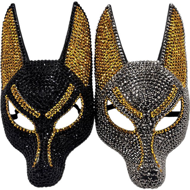 Masque Anubis en strass scintillant, masque de mascarade du dieu égyptien de la mort pour accessoires de Costume d'halloween, masque de Cosplay de fête fantaisie de Porm