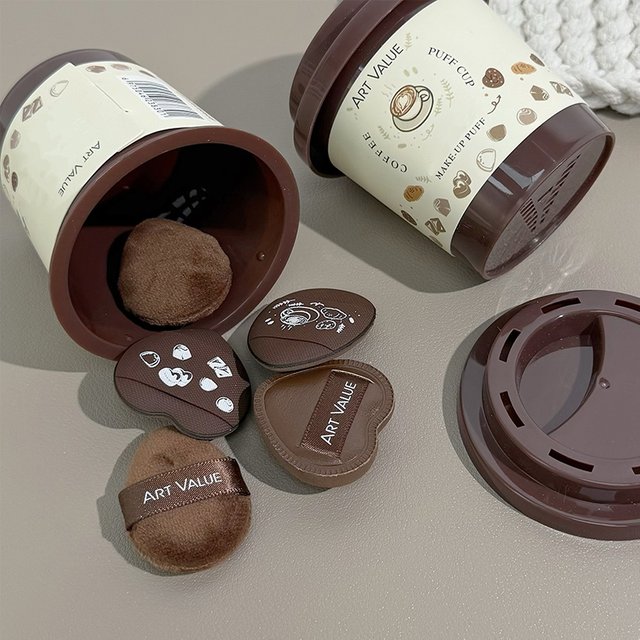 ART VALUE Mini Coffee Design For Powder Puff Cup Blush Highlighter Concealer Makeup Powder Puff Cute Thumb Powder Puff Tools