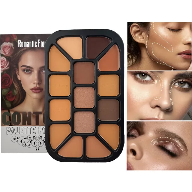 15-Color Face Contour Powder Palette Matte Highlighter Natural Shading Concealer Wet & Dry Formula for Face Sculpting Makeup