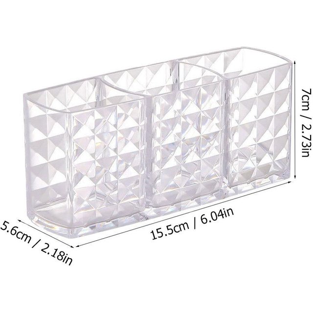 Clear Acrylic Cosmetics Storage Box 3-Slot Stationery Pen Container Holder Make-up Brush Holder Table Organizer