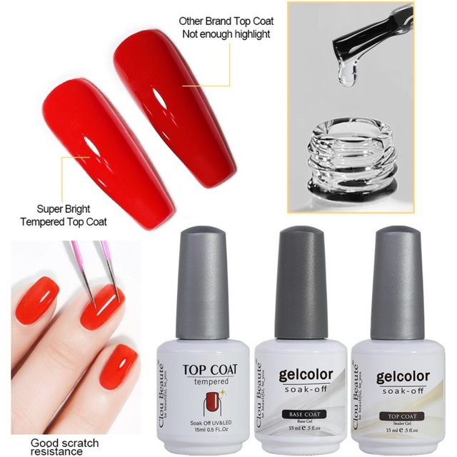 Clou Beaute 15ml UV Gel Nail Art No Wipe Tempered Top Coat Base Coat Primer Manicure Gel Nail Polish 400+ Color Gel Polish
