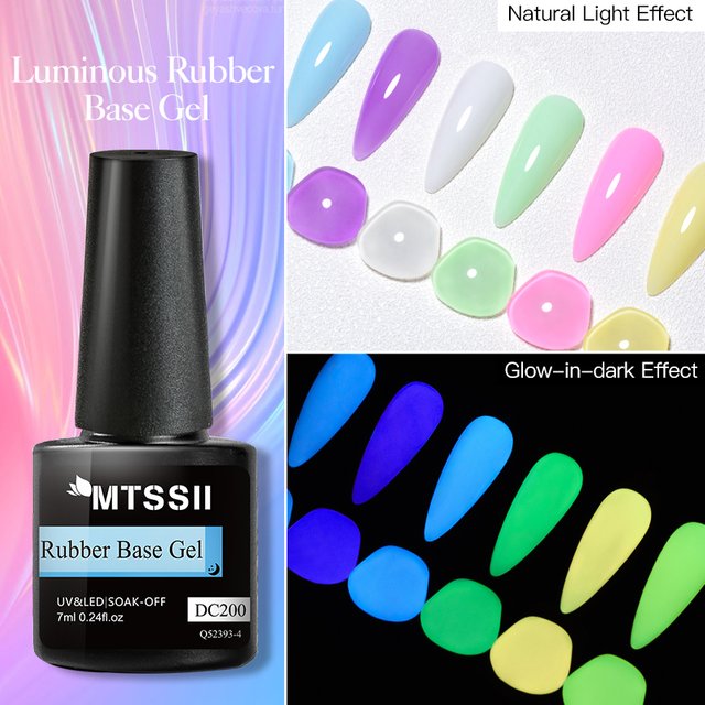 Mtssii 7ml Luminous Rubber Base Gel Nail Polish Pink Green Summer Candy Semi Permanent UV LED Nail Art Gel Varnish Soak Off Nai