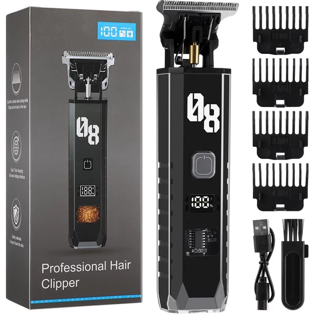 Men's Hair Clipper Cordless Hair Trimmer Beard Trimmer Rechargeable Hair Cutting Grooming Kit with LED Display Barber Clipper