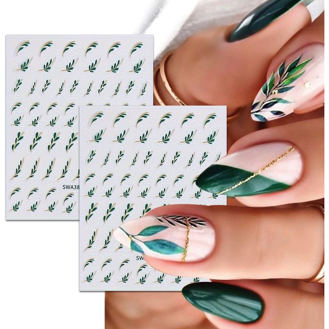2PCS Spring Floral Leaf Nail Stickers, Easy to Apply for DIY Nail Decoration, Gifts, Party and Wedding Makeup Styling