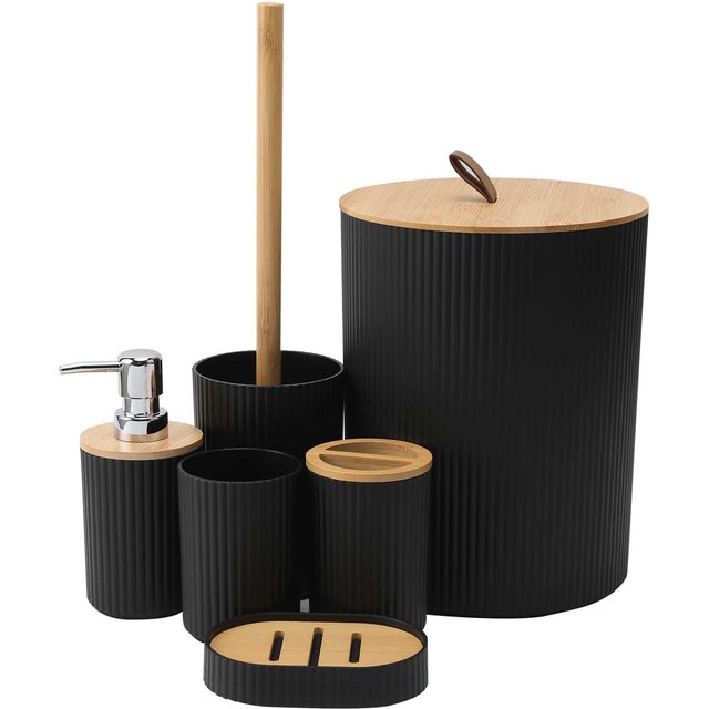 Modern Bathroom Essentials Set/Includes Toothbrush Holder, Waste Bin, Toilet Brush, Cup, Soap Dish and Soap Dispenser