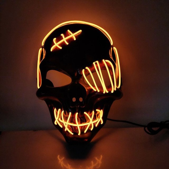 Fancy Halloween Skull Glowing Mask Headwear PP Full Face Mask Cold Light Eye Mask Costume Props Christmas