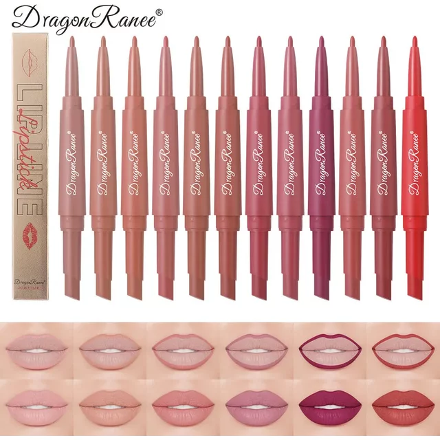 2 in 1 Matte Lip Liner Pencil Double Head Long Lasting Waterproof Nude Red Lipstick Pen Brighten Outline Stick Makeup