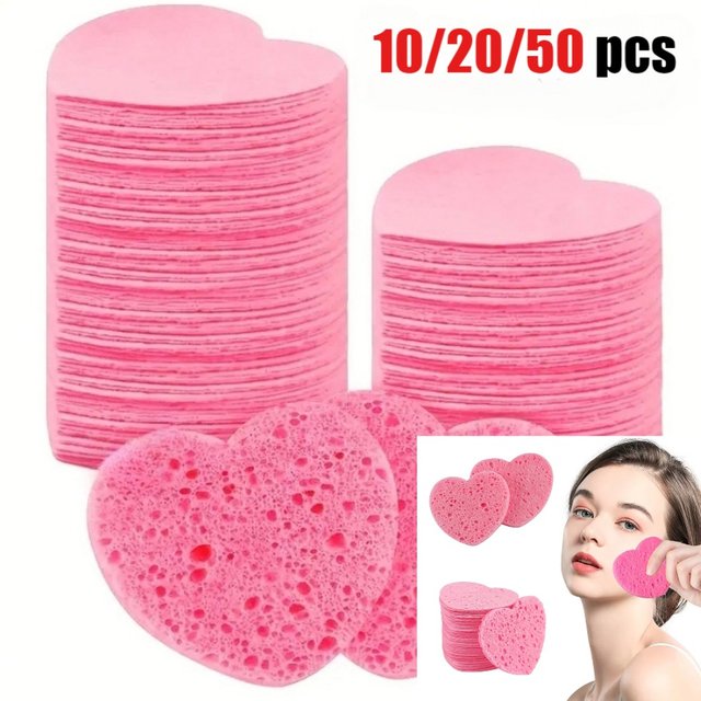 10/20/50PCS Compressed Heart-Shaped Facial Sponges Natural Wood Pulp Face Wash Puff Foaming Face Cosmetic Face for Home OrTravel