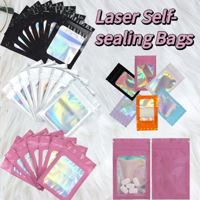 10-100Pcs Laser Iridescent Zip Lock Bags Cosmetic Plastic Laser Pouches Gift Zipper Bags for Christmas Halloween Thanksgiving