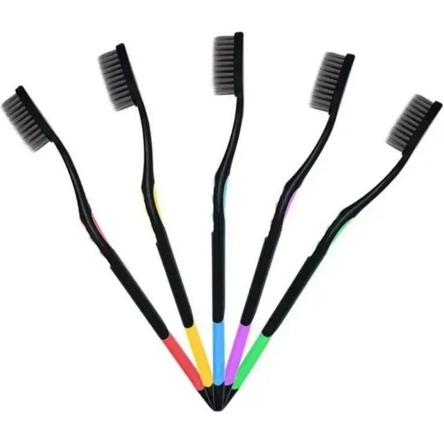 10 Pieces Bamboo Charcoal Black Hair Ultra-Fine Soft Bristle Toothbrush Couple Suit Uses For Oral Cleaning Tools