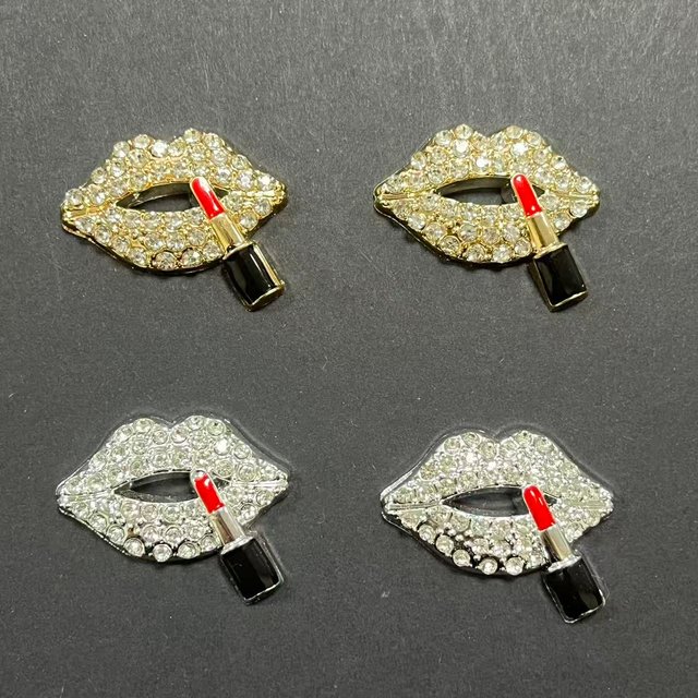10Pcs Gold Sliver Diamond Sex Lipstick Lips Decoraiton Charm Junk Phone Cases Hairpin Accessories Flat Back Handmade Diy Crafts