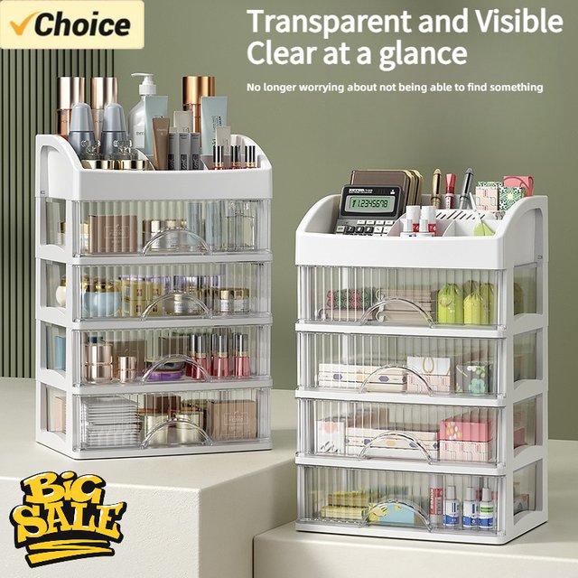 Organisateur de maquillage à tiroirs multi-niveaux, boîte de rangement cosmétique transparente, organisateur de coiffeuse de bureau pour les soins de la peau, les rouges à lèvres, les parfums