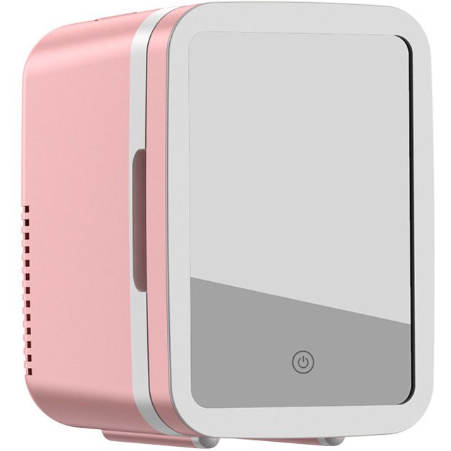 4L Mini Fridge Cooler Warmer with HD Makeup Mirror Ring Fill Light AC/DC Portable Beauty Refrigerator for Skincare Cosmetics Car