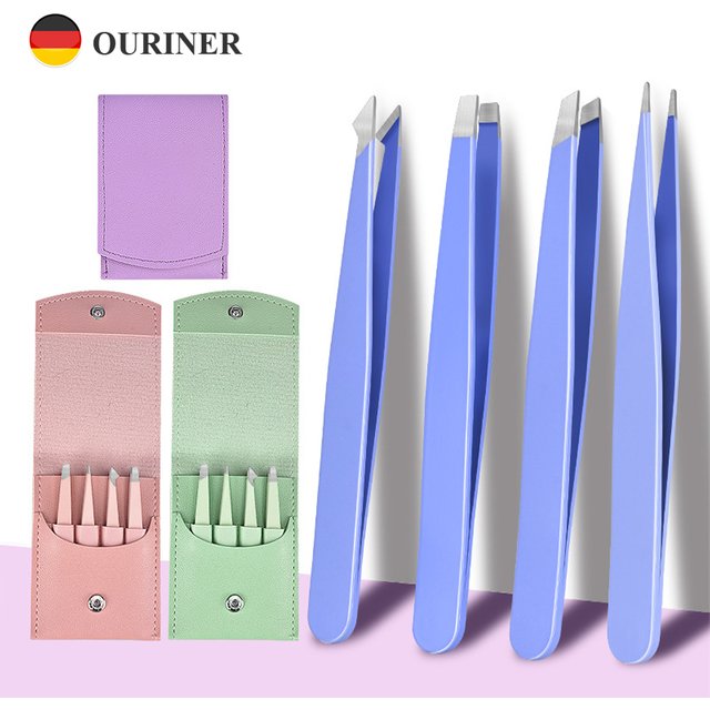 4Pcs Eyebrow Tweezers Hair Removal Stainless Steel Eyelash Clip Professional Lash Tweezer Set Eyebrow Forceps Tip Makeup Tools
