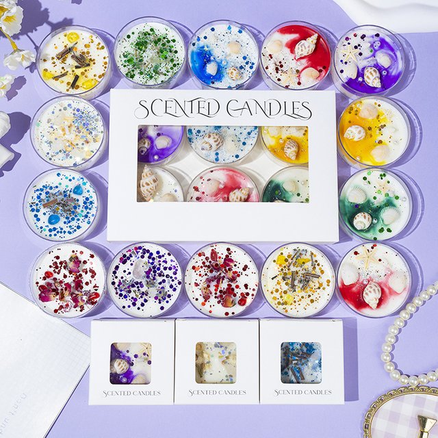 Paillettes de fleurs séchées, pierres de cristal, bougies parfumées, bougies d'ambiance en coquillage, articles décoratifs, souvenirs et cadeaux