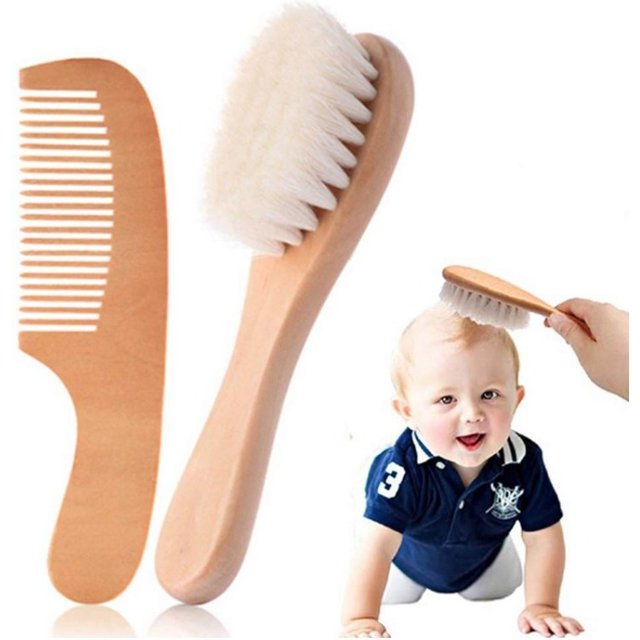 1/2/3PCS Newborn Wool Baby Wooden Brush Comb Newborn Hair Brush Infant Head Massager Portable Comb Hair Bath Brush Comb