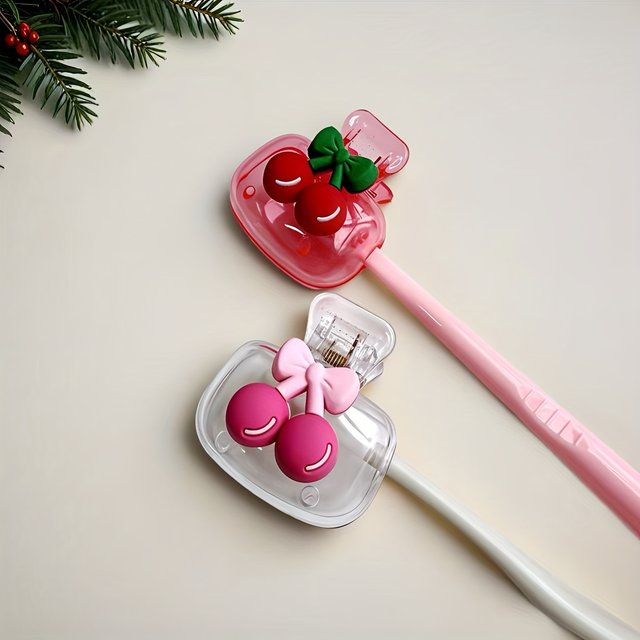 Cute Cherry Design Toothbrush Holder, Cherry Pattern, Protects Toothbrush Head, Features Dual Holes for Drainage and Ventilation