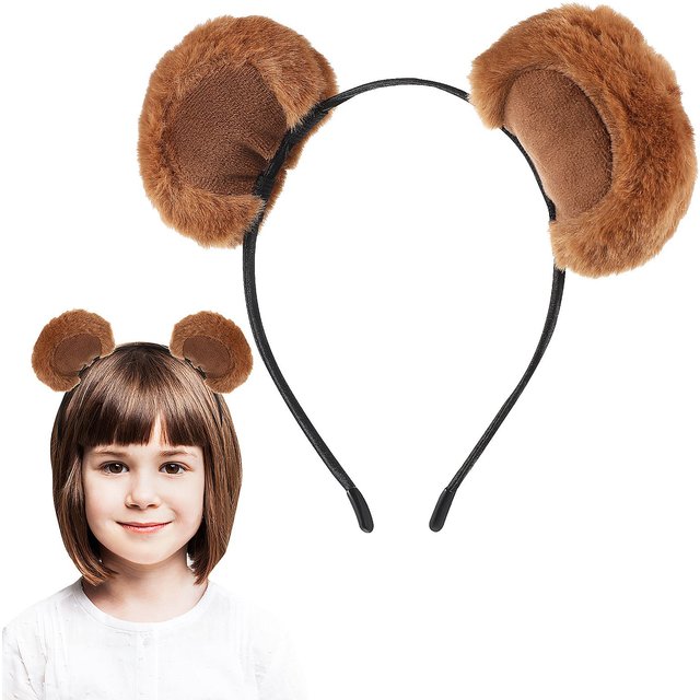 Fuzzy Bear Ears Headband Adorable Animal Ear Band Soft Comfortable Skincare Makeup Hairband Halloween Cosplay Party Accessory