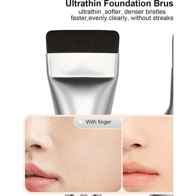 2-pack Silver Flat Head Foundation Brushes, Ultra-fine Bristles, Nylon Hair Makeup Tools, Suitable For Liquid Foundation